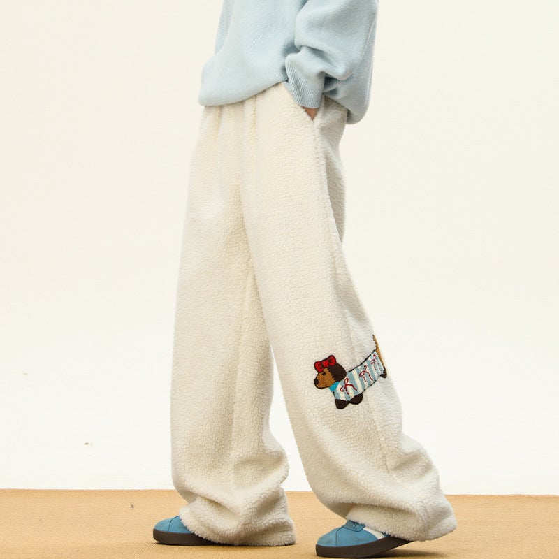 Dachshund Lamb Fleece Northeast Winter Cotton Pants Men'S Winter Thickened Warm Cold-Proof Pants Lazy Style Casual Pants - Image 4